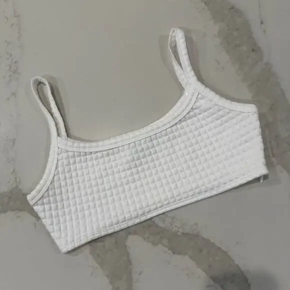 Princess Polly Waffle Knit Lounge Crop Top Women's 6 White Side Zipper Bra Comfy - Picture 1 of 6